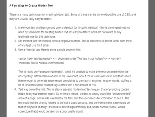 html hidden text other spam signs